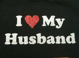 Women's GLITTER Flake I Love My Husband T-Shirt Wife Anniversary Bling Sparkle Cute Tee!